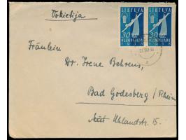 2 x  Nationale Sportspiele  30 C. auf Auslandsbrief nach Deutschland, Stempel  Kursenai  21.8.38, Bedarf
Stichwort: Sport / O