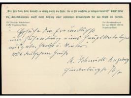 Sonderganzsache für das WHW 6 + 4 Pf., rückseitig fünfzeiliger  Zudruck "Der Kreisbeauftragte für das WHW 1937/38 Augsburg-St