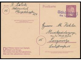 Hitler-Ganzsache 6 Pf. mit violettem  Not-L2 Schönstedt / Krs. Langensalza  nach Langensalza, rückseitig datiert 10.1.1945, B