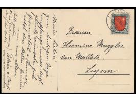 schweizer Ansichtskarte  Zeppelin über Goldau 20.7.1911, (LZ  10 Schwaben),  mit 7 1/2 Ct. Pro Juventute, Stempel Aarau 10.12