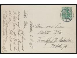 Luftschiffaufnahme  von Baden-Baden (mit Luftschiffhalle) mit 5 Pfg. Germania (Eckbug), Stempel Oos 2.4.12, Schreiber der Kar