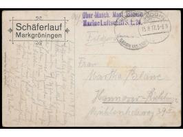 Feldpostkarte mit Stempel &nbsp;Seddin &nbsp;13.9.17 nach Hannover, Absenderstempel &nbsp;Ober-Masch. Maat Blaue / Marine-Luf