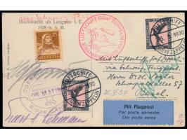 Südamerikafahrt 1930, &nbsp;2 x 1 Mark und Schweiz-Marke 25 Rp. auf Ansichtskarte mit &nbsp;Bordpoststempel &nbsp;Luftschiff 