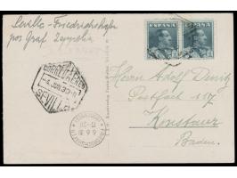 Südamerikafahrt 1930, 2 x  Spanien 1 Pta.  auf  Fotomontage-Ansichtskarte  "Erster Südamerika-Flug Mai 1930", Stempel  Sevill