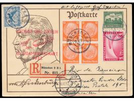 8.  Südamerikafahrt,  Ganzsache Hindenburg mit Zusatzfrankatur 4x 12 Pfg. Hindenburg, 20 Pfg. Flugpost und 1 Mk. Zeppelin  al