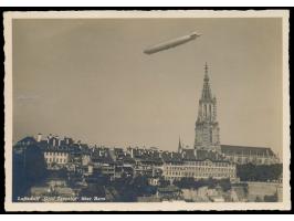 Landungsfahrt nach Bern und Basel  12.10.1930, Foto-Ansichtskarte "Luftschiff Graf Zeppelin über Bern" mit Stempel "Offiz. Ka
