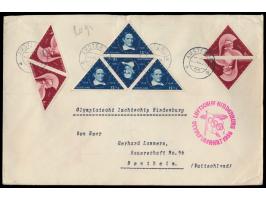 Olympiafahrt 1936,  großformatiger Umschlag (23 x 15 cm) mit  Niederlande-Sondermarken-Frankatur,  Stempel Amsterdam 28.7.36,