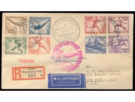 6. Nordamerikafahrt 1936 &nbsp;LZ 129 &quot;Hindenburg&quot; 5. bis 11.8.1936, Luftpost-Einschreibbrief mit komplettem &nbsp;