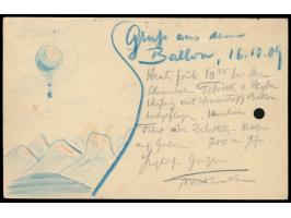 Ganzsache 5 Pf. mit Stempel  Forst (Lausitz)  18.10.09 und violettem R2  Aus dem Ballon "Heyden I." , rückseitig Buntstiftzei