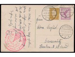 Freiballon Osnabrück II,  3 und 15 Pf. auf Ansichtskarte mit Stempel Osnabrück 1 1.11.31 nach Gauernitz, roter  Bestätigungss