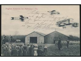 2 Ansichtskarten  Flugfeld Habsheim  bei Mülhausen, gleiches Bild mit  Emile Jeannin  mit 1 bzw. 3 Flugzeugen, 1x Marke entfe