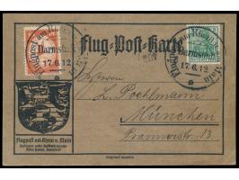 Flugpost am Rhein und Main, &nbsp;Flugpostmarke 10 Pf. und 5 Pf. Germania auf amtlicher Postkarte mit rückseitig &nbsp;Textzu
