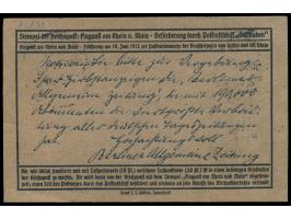 Flugpost am Rhein und Main, &nbsp;Flugpostmarke 10 Pf. und 5 Pf. Germania auf amtlicher Postkarte mit rückseitig &nbsp;Textzu