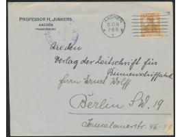 Vordruckbrief  Professor H. Junkers Aachen Frankenburg  (Gründer der Junkers-Flugzeugwerke) mit 15 Pfg. Germania, Maschinenst