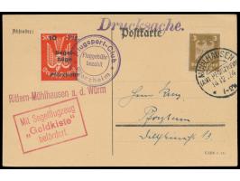 Segelflüge am Büchelberg bei Pforzheim,   Flugpostmarke 10 Pf. auf 5 M. und 3 Pf.-Marke auf Drucksachenkarte, befördert mit  