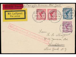 Luftpost-Eilbotenkarte nach USA, Flugpost-Marken-Frankatur 55 Pf., Stempel Hamburg Luftpost 16.12.29, roter R1  Mit Luftpost 