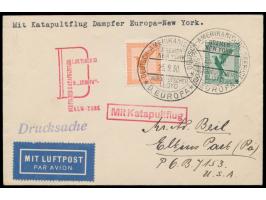 Schleuderflug Dampfer Europa - New York  1. Oktober 1930, Luftpost-Drucksache mit Dt. Reich 5 Pf. und 50 Pf. Flugpost, Stempe