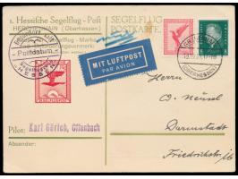 1. Hessische Segelflug-Post Herchenhain (Oberhessen) : &nbsp;&nbsp;offizielle Postkarte mit &nbsp;eingedruckter Flugmarke &nb