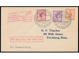 Schleuderflug Dampfer Europa - New York  2.6.1931, Brief mit Dt. Reich 10 Pf., 15 Pf. und 50 Pf. Flugpost, Stempel  Deutsch-A