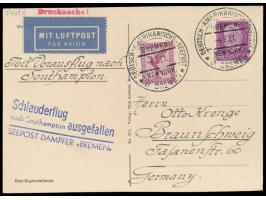 Luftpostkarte (Ansicht Dampfer Bremen) mit Seepost-Aufgabestempel Bremen - New York  D. Bremen  4.8.31 nach Braunschweig, Mis