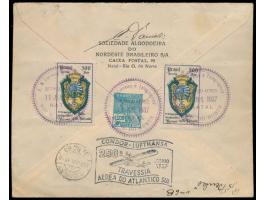 Luftpost-Einschreibbrief mit Brasilien-Sondermarken-Frankatur nach Ungarn, violetter Stempel &nbsp;Natal / Rio G. do Norte &n