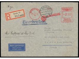 Auslands-Einschreibbrief via USA nach Canada, mit &nbsp;Luftpost ab New York, &nbsp;Absenderfreistempel &nbsp;Berlin NW 87 &n