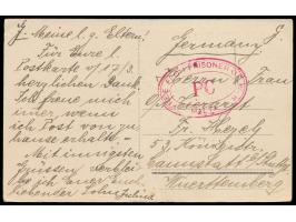 Ovalstempel  Free from Prisoner of War Malta / PC,  seltene  rote Stempelfarbe,  auf Ansichtskarte "Malta - Saluting Battery"