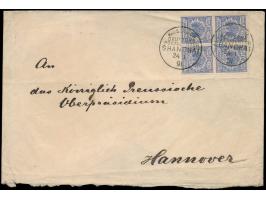 Viererblock &nbsp;Vorläufer 20 Pf. auf Brief der 4. Gewichtsstufe (bis 60 g) nach Hannover, Stempel &nbsp;Shanghai KDPAg &nbs