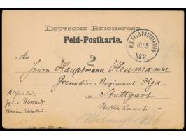 Feldpost-Vordruckkarte mit rückseitig mehrfarbiger  Tuschezeichnung  (drei chinesische Kinder), Stempel  K. D. Feld-Poststati