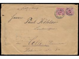 Petschili-Aushilfsausgabe,  senkrechtes Paar  10 Pf. Krone-Adler ( beide Marken leicht berieben)   auf übergewichtigem Feldpo