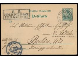 Ganzsache 5 Pf. (Aufdruck etwas nach oben versetzt) mit Stempel  Tientsin  29.10.01 im Soldatentarif nach Berlin, Briefstempe