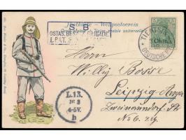 Ansichtskarte mit vorderseitig  Marine-Infanteristen im Prägedruck  und rückseitigem Bild  Iltis-Denkmal in Shanghai,  geschr