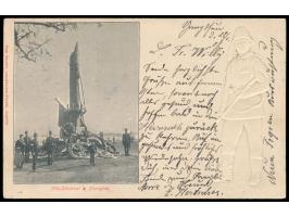 Ansichtskarte mit vorderseitig  Marine-Infanteristen im Prägedruck  und rückseitigem Bild  Iltis-Denkmal in Shanghai,  geschr