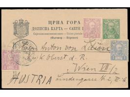 Ganzsachen-Antwortteil 5 H. (Fürst Nikolaus) mit Zusatzfrankatur 1 H. und 2 x 2 H., Stempel  Niegouche 1.7.1902, nach Wien, A