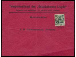 2 C. auf rotem Umschlag  Telegrammdienst des "Ostasiatischen Lloyds"  mit Stempel Schanghai 13.12.05 als Drucksache an  S. M.