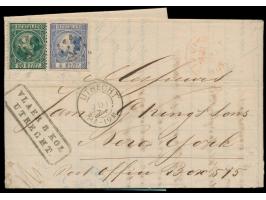 Ausgabe 1867:  5 C. und 20 C. König Willem III (beide Type II) auf Faltbrief  nach New York,  undeutlicher Punktstempel und K