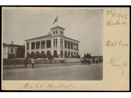 Fotografie des Firmengebäudes von  Melchers &amp; Co.  in Hankau rückseitig auf bereits ungültiger Ganzsache 10 Pf., deshalb 