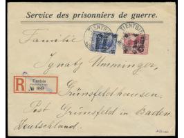 4 C. (links unten Eckfehler) und 10 C. auf Vordruckumschlag "Service des prisonniers de guerre." der "Hülfsaktion für Deutsch