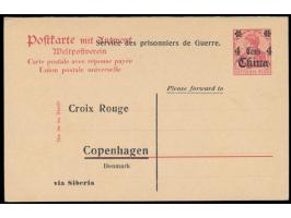 1915, Ganzsachen-Frageteil 4 C. mit beidseitigem Zudruck der &quot;Hülfsaktion Tientsin&quot; , ungebraucht
