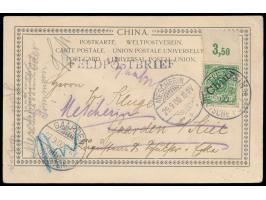 5 Pf.  mit Oberrand  auf Ansichtskarte Tientsin nach Deutschland, Stempel  Tientsin a  ?.8.00 (ohne Tageszahl) und L1  Feldpo
