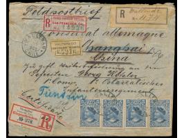 Einschreibbrief aus Chile  mit Vermerk "Feldpostbrief", Frankatur 4 x 5 C. Colon, Stempel Vallenar 22.10.00,  an das Deutsche