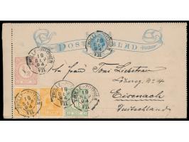 Ganzsachen-Kartenbrief 5 C. König Wilhelm III. (1888) mit Zusatzfrankatur 1/2 C. und 1 C. Ziffer (1876) und 2 x 3 C. Prinzess