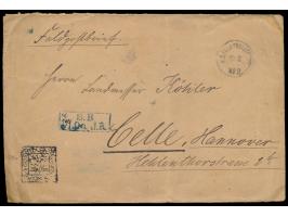 Feldpostbrief mit Stempel  Peking  17.2.01 nach Celle, blauer R2 S.B. 1/1. Oa. J.R., rückseitig handschriftliche Absenderanga