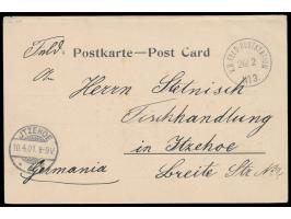 Stempel  K. D. Feld-Poststation No. 3  26.2.(01)  in Yangtsun  auf Ansichtskarte "Auf dem Perron des Bahnhofs in Tientsin vor