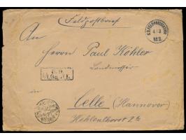 Feldpostbrief mit Stempel  Peking  4.3.01 nach Celle, R2 S.B. 1/1. Oa. J.R., rückseitig handschriftliche Absenderangabe "Gefr