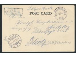 Stempel  K. D. Feld-Poststation No. 2  3.4.(01) und schwarzer R2  S. B. / 1/1. Oa.J.R.  auf Ansichtskarte  Peking  nach Glatz