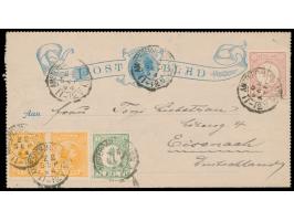 Ganzsachen-Kartenbrief 5 C. König Wilhelm III. (1888) mit Zusatzfrankatur 1/2 C. und 1 C. Ziffer (1876) und 2 x 3 C. Prinzess