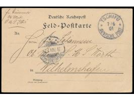 Stempel  Tschifu  7.6.01 auf Feldpost-Vordruckkarte nach Wilhelmshaven, vorderseitig Absenderangabe  ... S.M.S. Iltis,  Ankun