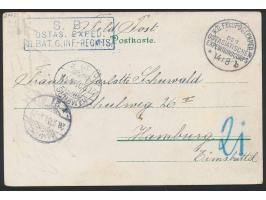 mehrfarbige Litho-Ansichtskarte mit patriotischem Motiv und Stempel &quot;Den deutschen Kriegern gewidmet von Runge's Tinten-