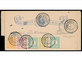 Ganzsachen-Kartenbrief 5 C. Prinzessin Wilhelmina (1894) mit Zusatzfrankatur 1/2 C., 2 x 1 C. und 2 C. Ziffer (1876) und 3 C.